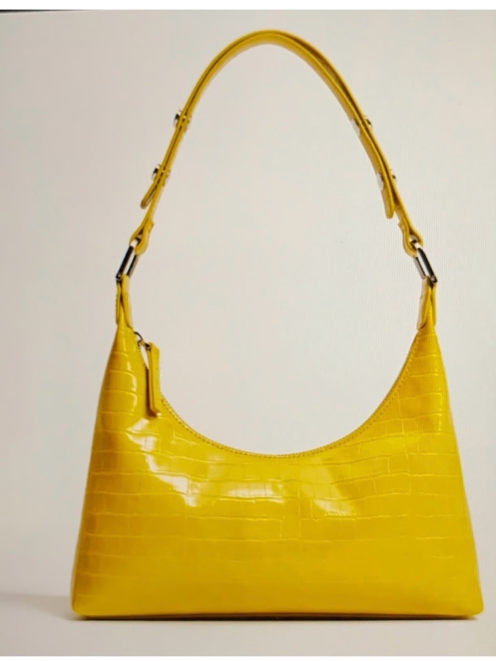 MANGO Yellow Croc Embossed Shoulder Bag Purse Faux Leather Handbag